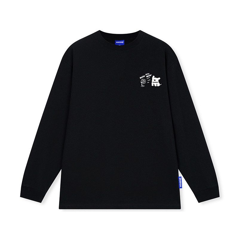 Wassup Trendy Brand Puppy Long-Sleeve T-Shirt for Men and Women, Autumn Loose Casual American-Style Heavyweight Pure Cotton Crew Neck Top