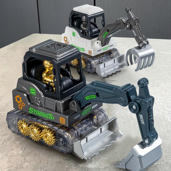 Press Gear Construction Vehicle Toy Realistic Kids Excavator Engineering Car Toy with Movable Digging Arm Toddlers Boys Educational Digger Truck