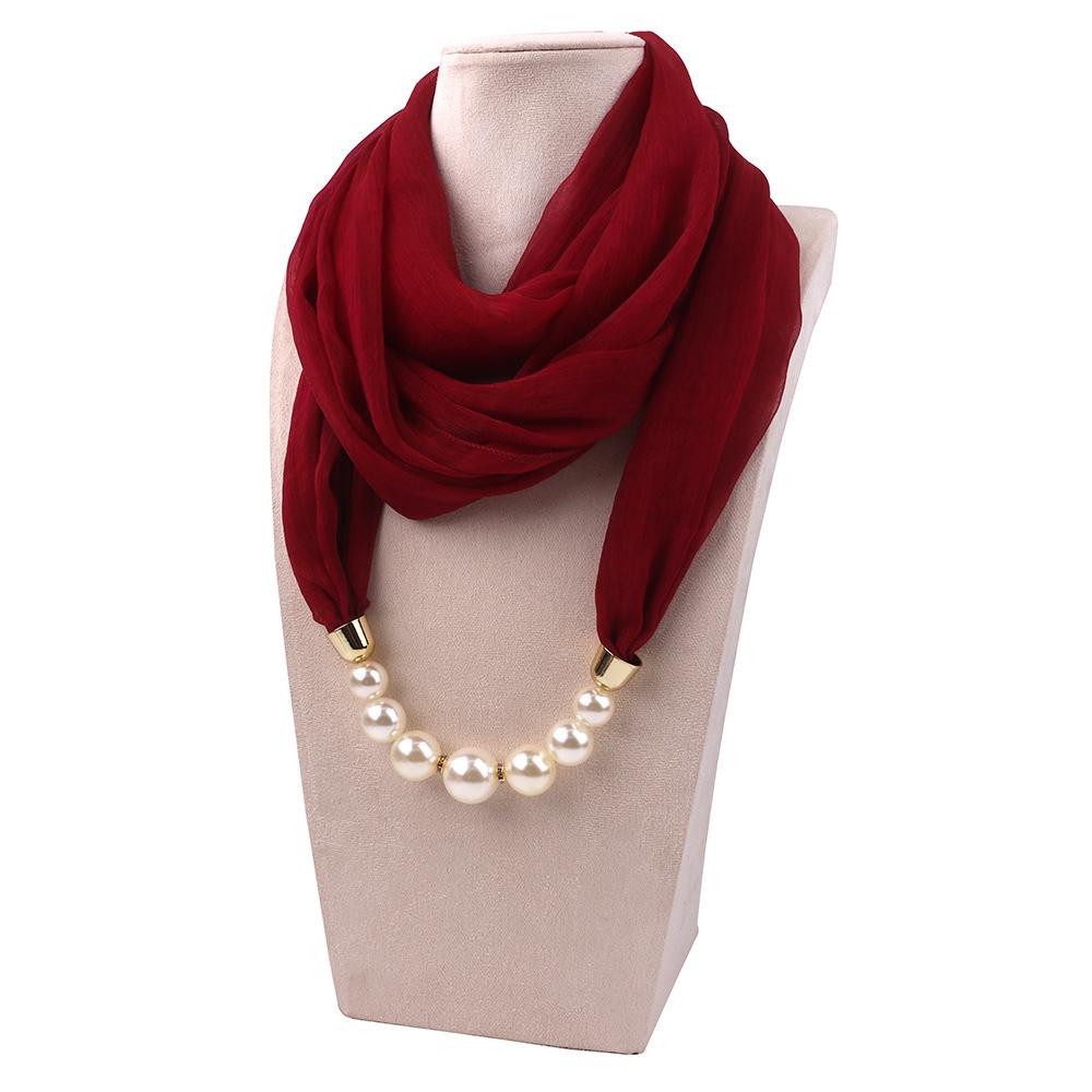 Elegant Chiffon Scarf Necklace with Pearl Beads – Stylish Women’s Fashion Accessory for Casual and Formal Wear