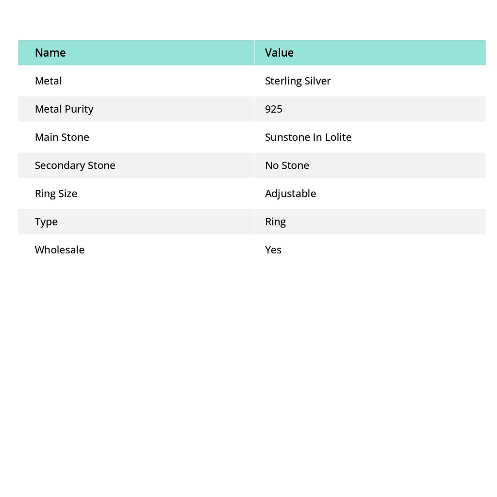 Natural Sunstone In Lolite 925 Sterling Silver Jewelry Ring Size Adjustable H1t27