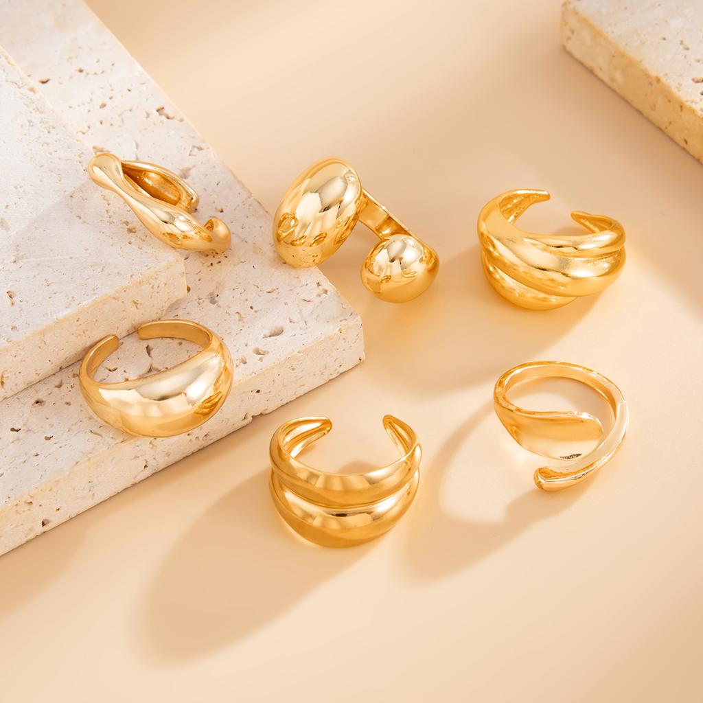 Ingemark 6Pcs/Set Fashion Irregular Geometric Open Finger Rings Retro Elegant Metal Rings Set Engagement High Quality Jewelry