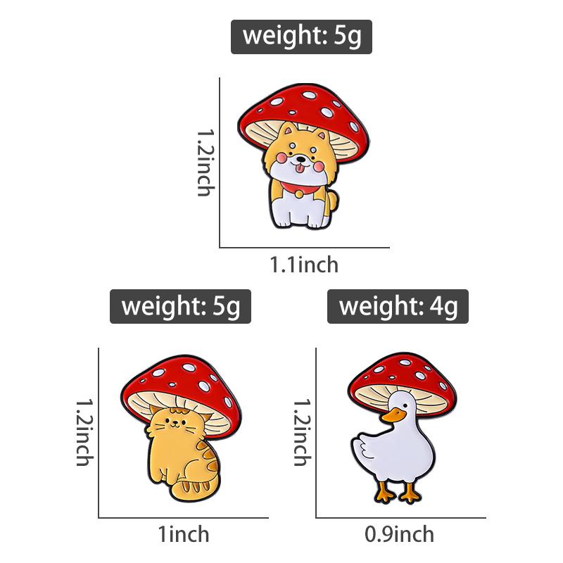 Animal Mushrooms Enamel Pins Custom Cat Dog Goose Brooches Lapel Badges Clothes Animal Jewelry Gift for Kids Friends