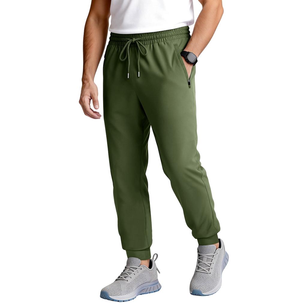 Men's Tapered Joggers With Zipper Pockets | Elastic Quick-Dry Athletic Pants For Workout & Running