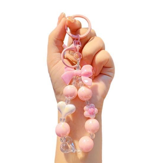 Keychain Macaron Color Heart Flower Beads Design Key Chain Transparent Colorful Pendant Mobile Phone Chain Bag Hanger Anti-Lost Accessory