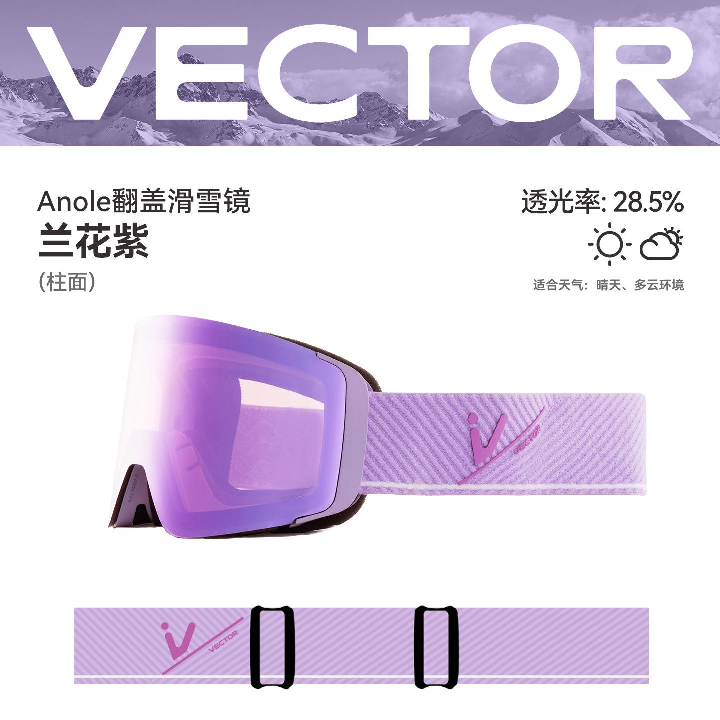 

VECTOR Wearable ski goggles with flip-up lens, suitable for those who wear glasses, double-layer high-definition anti-fog ski goggles for men and орхидейный