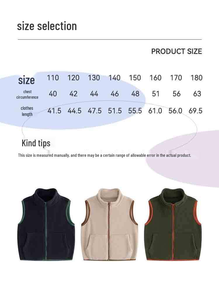 Class A Fleece Kids' Sleeveless Vest for Boys & Girls - Thickened Plus Velvet