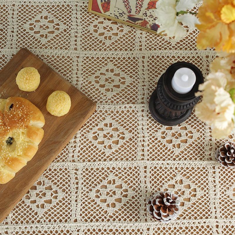 Vintage Hand-Knitted, Cut-Out Crochet, Beige Broom, Lace, Dresser, Hanging Cloth, Coffee Table, Table Mat, Finished Tablecloth