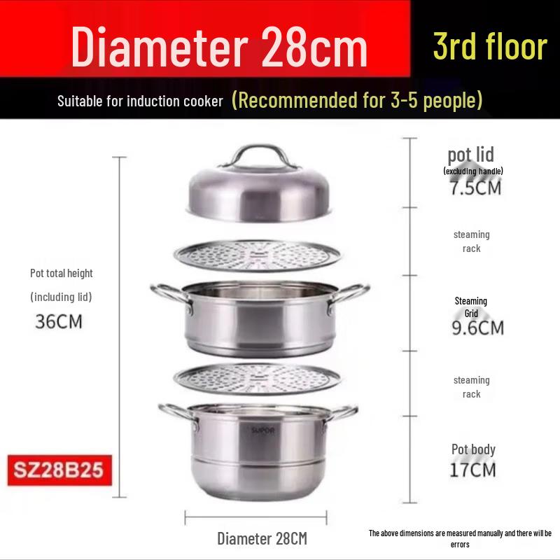Supor 304 Stainless Steel 3-Tier Steamer Pot