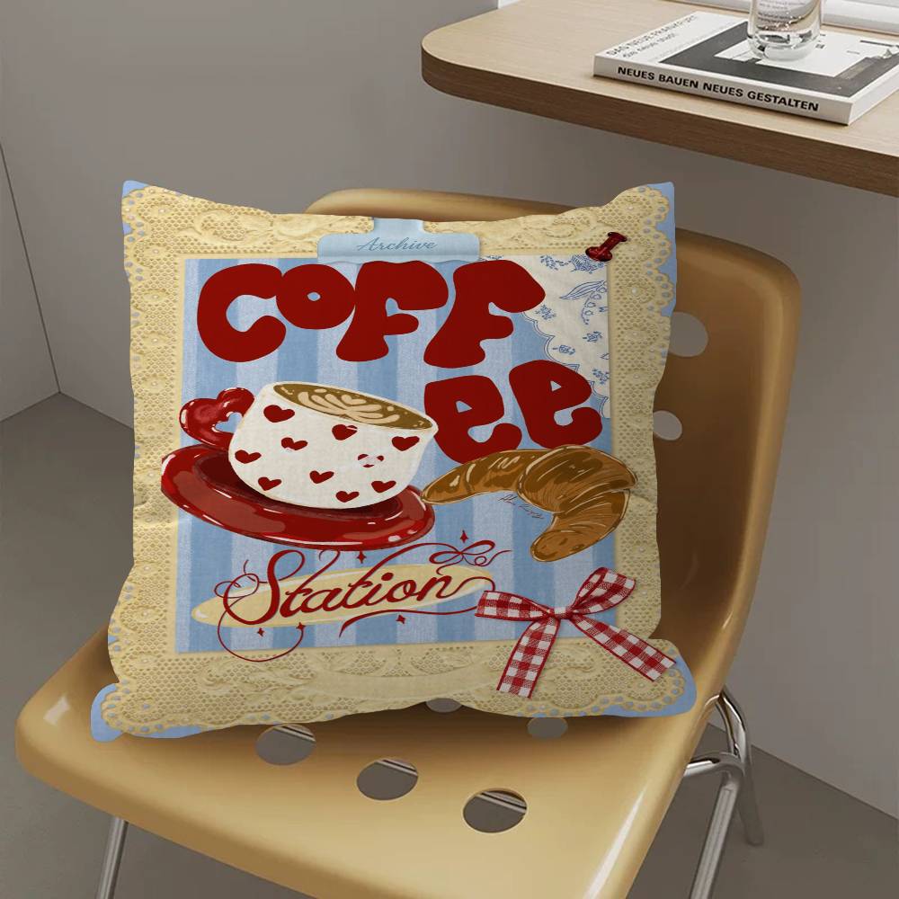 Coffee Shop City Bakery Illustration pillow cover sofa cushion cover home room decoration children gift