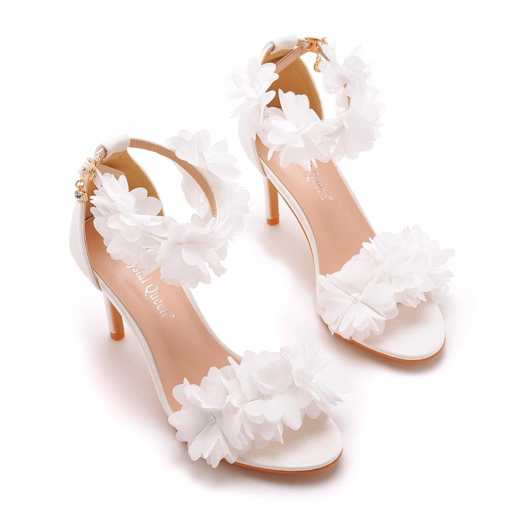 

8см Роскошные Женские Босоножки на Высоком Каблуке Белый Цветок Мелкий Вырез Тонкий Каблук Рыбий Носок Высокое Качество Свадебная Обувь Zaptos Mujer 45