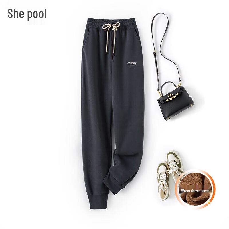 Tachiya Women's Fleece-Lined High-Waist Embroidered Joggers