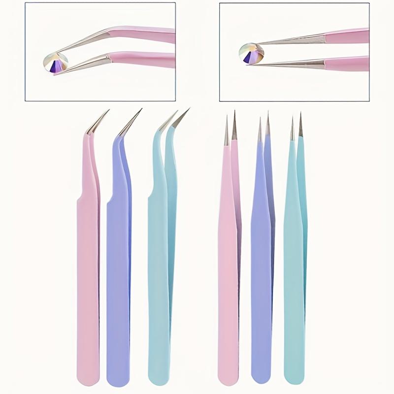 2pcs Stainless Steel Portable Anti-Static Tweezers Colored Tweezer Set Eyelash Extension Beauty Precision Makeup Repair Tools