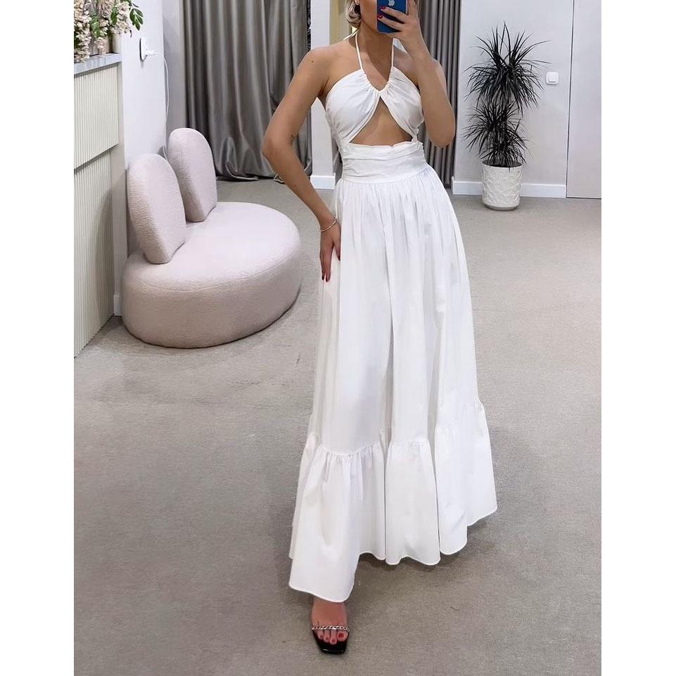 

Европейское и американское сексуальное платье с вырезами и драпировкой на бретельках - Женское платье с вырезами и запахом Medium белый