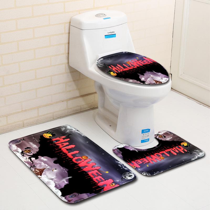 Halloween Badrumsgolvmatta Badrumsmatta Toalett Tre-delat Set