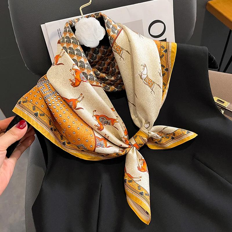Spring/Summer Fashion Horse Print Wraps Elegant Breathable 70*70cm Scarf Women’s Casual Retro Breathable Sun-proof Shawl