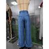 American Style Loose Irregular Splicing High Waisted A-line Wide Leg Jeans Women Spring