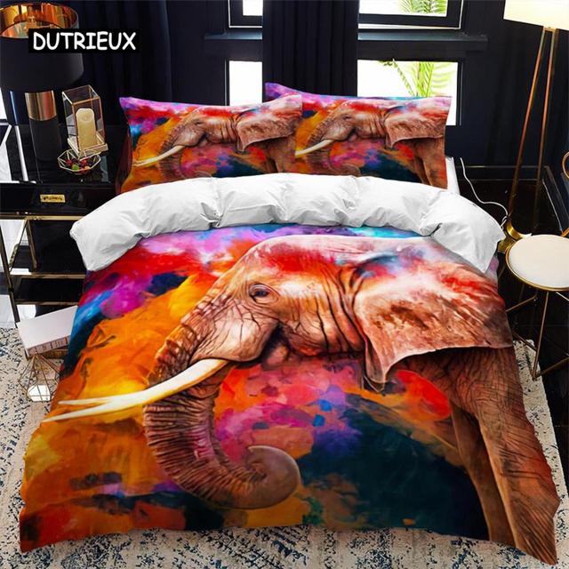 Elephant Duvet Cover Set Queen Size Wild Animal Theme Twin Bedding Set for Kids Teens Boys Microfiber Double King Quilt Cover