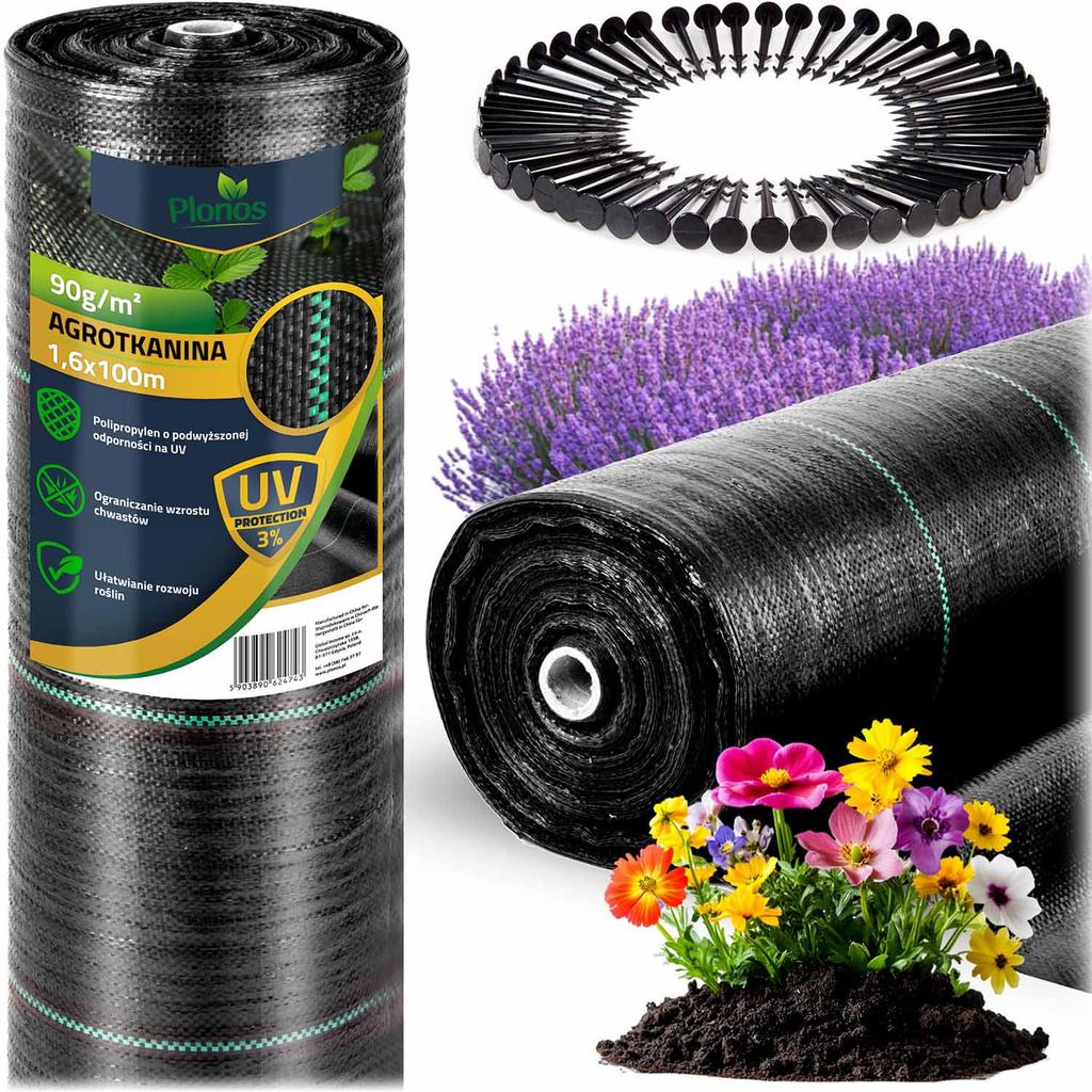 Garden Agrotextile 1.6 Mx 100 M 90 G/m2 + 100 Plonos Pins - Black