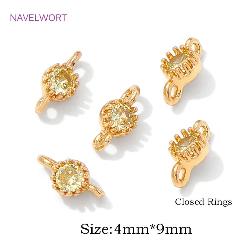 4/8/12Pcs 18K Gold Plated Mini Round Charms Connector For Jewelry,Connector For Bracelet,Inlaid Zircon Charms,DIY Accessories