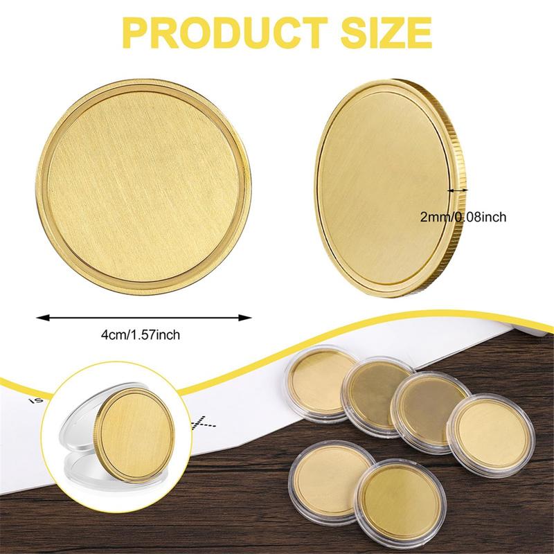 Trendy! 10PCS Laser Engraving Blanks Brass Coin Blanks Metal Engraving Blank Coins 40mm with Acrylic Protection Box