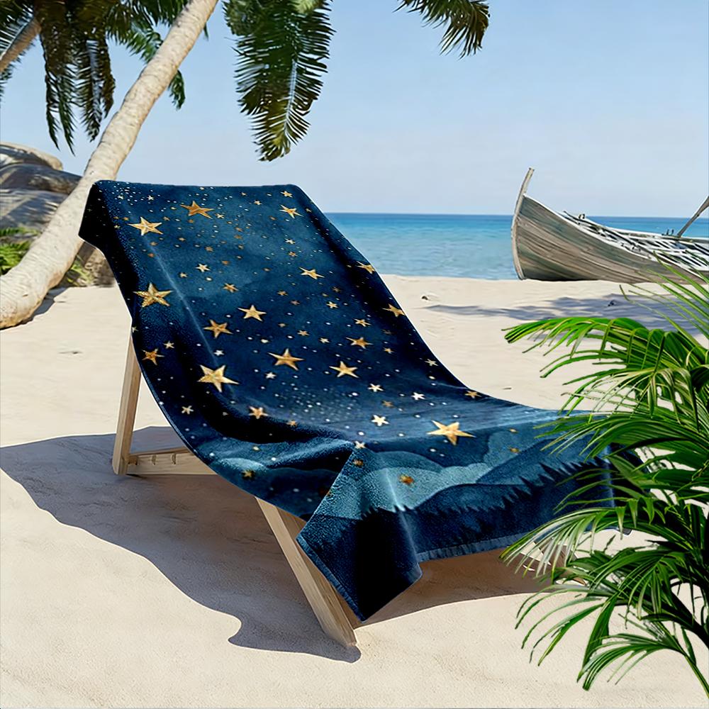 Golden Stars Night Sky Pattern Beach towel quick-drying for travel outdoor sports jogging beach and swimming