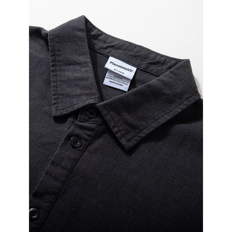 Ramie Shirt Men Short Sleeve Summer Thin Old Money Style Loose Half Sleeve Japanese-Style Retro Straight Smooth Loose Shirt