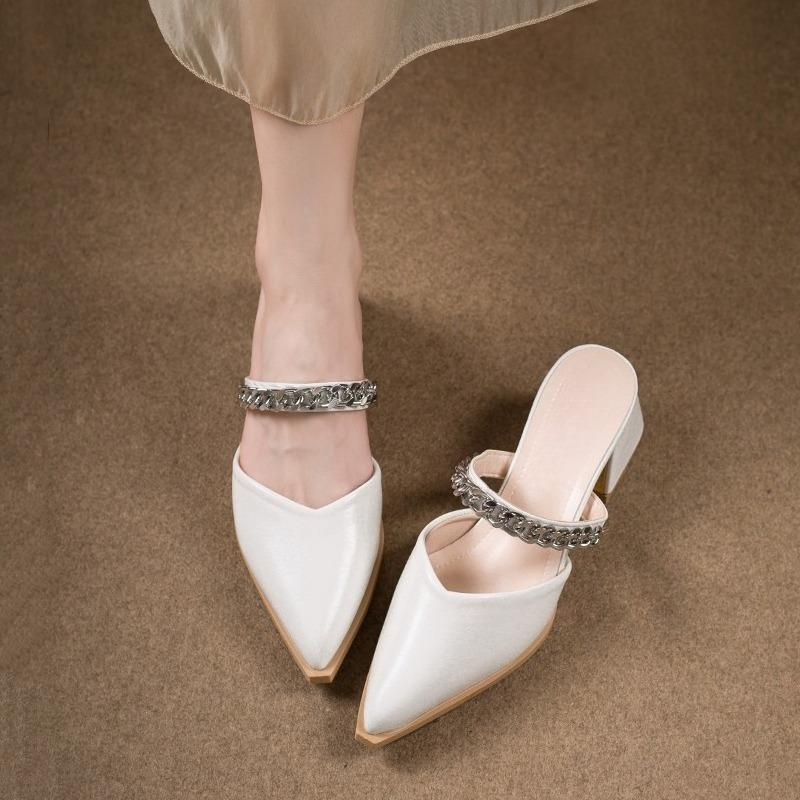 Fashion 2025 New Retro Style Summer Thick Heel Women Mules Slippers Fashion Ladies Outdoor Singbacks Party Dress Women's Slides