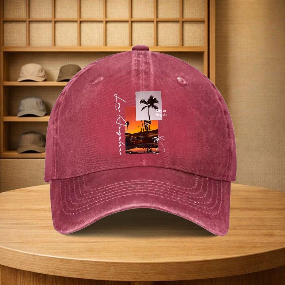 Vintage City of Angels Palm Tree Sunset Baseball Cap Unisex Adjustable Snapback Hat