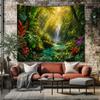 Tropical Jungle Tapestry Waterfall Wall Hanging Rainforest Decor Tropical Paradise Nature Wall Art Green Botanical Decor