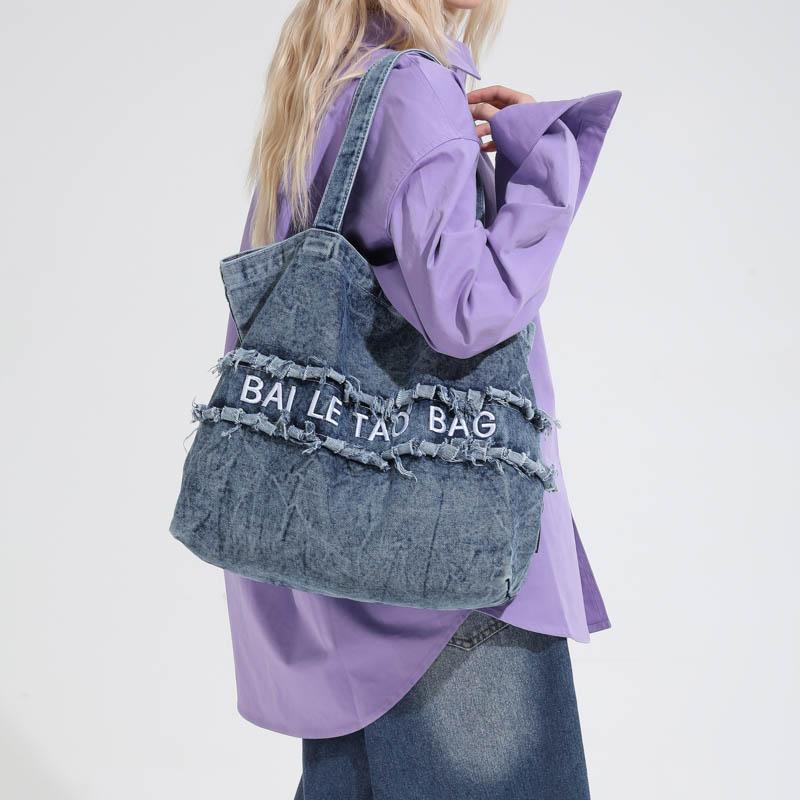 Large Capacity Denim Bag Women's Shoulder Bag Letters Tote Bag