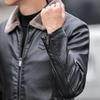 New Leather Jacket for Men Windproof Breathable Motorcycle Coat Thin Fur Collar Fleece Korean Fashion Street Wear Male