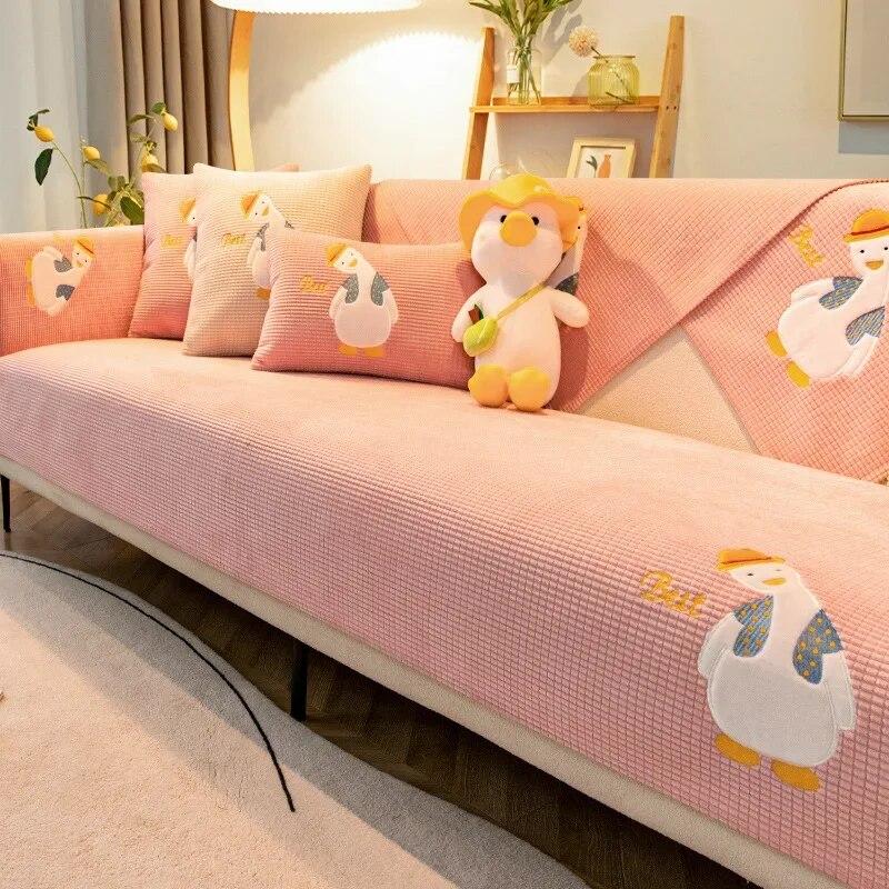 

Роскошный чехол для дивана с мультяшной уткой для гостиной, нескользящий однотонный, толстый, мягкий диван, подушка, коврик, кукурузное плюшевое полотенце для дивана, домашний декор для дивана 70x70cm 1pcs