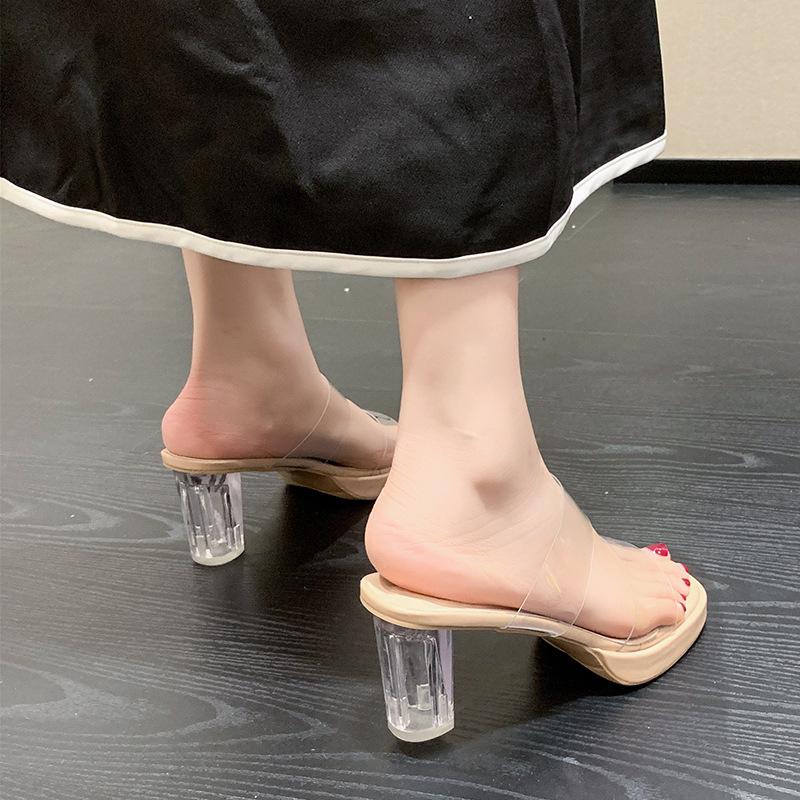 Crystal Slippers Summer 42 Large Size Women's Shoes Fairy French Transparent High Heels Thick Heel Sandals Sandals Crystal Women's Shoes