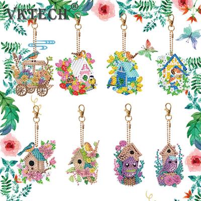 8/6PCS Porte-clés Peinture Diamant Double Face Pendentif Porte-clés Peinture Strass Mandala pour Adulte Enfant Décor Pendentif Sac à Main