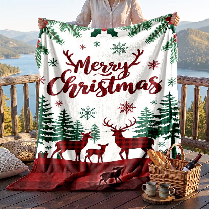 Christmas Flannel Throw Blanket Soft Warm Cozy For Sofa Bed Indoor Home Use Great Holiday Gift