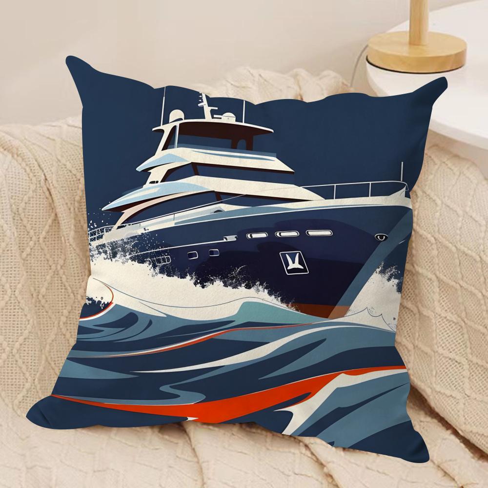 Classic Ships Cushion Cover Soft Plush Fabric Double-Sided Printed Cushion Covers for All Seasons Home Decor