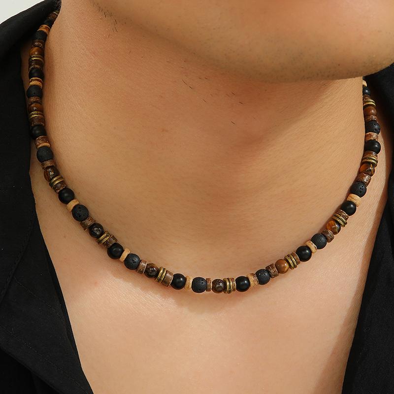 Men'S Bohemian Hip-Hop Necklace Handmade Beaded Choker With Stone Coconut Shell & Wooden Beads Fashion Statement Jewelry For Men