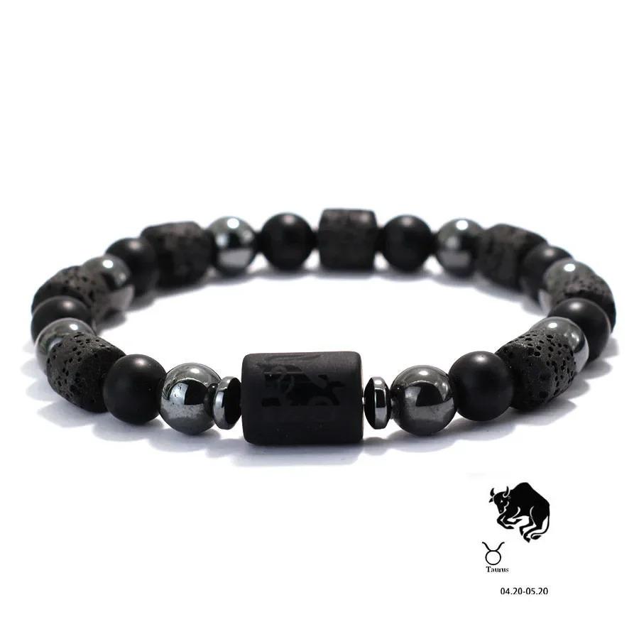 Pulsera Única Doce Constelaciones Hombres Mujeres Roca Volcánica Natural Ónix Hematita Cuentas Curativa Pulsera Ocio Pareja Joyas
