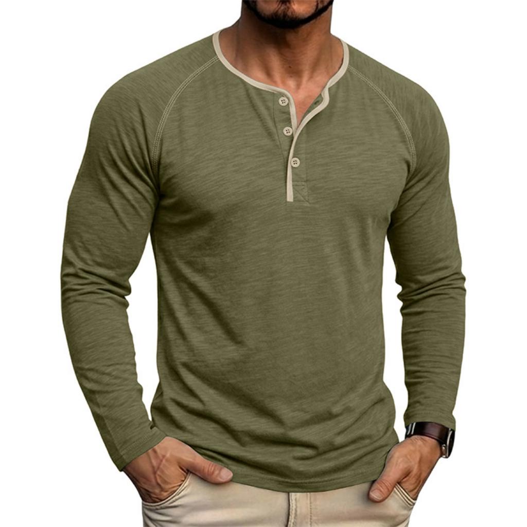 Men's Long Sleeve Henley Shirt Pullover Crew Neck Casual Slim Fit Basic Stretchy Top for Everyday Wear