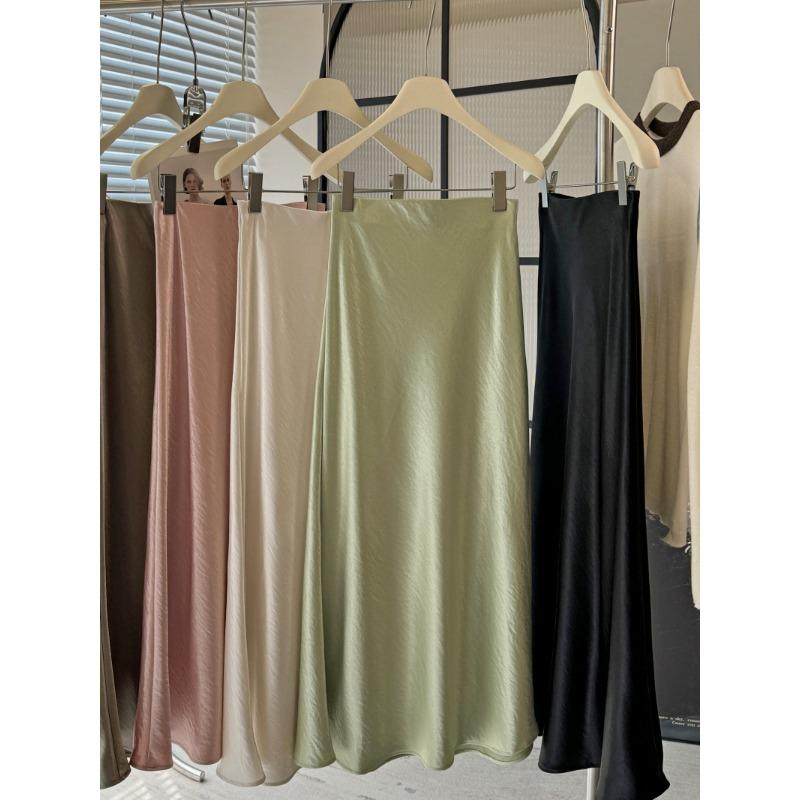 Acetate Satin Fishtail Skirt Femininity Simple Drape Thin Buttocks a Word Medium and Long Skirt
