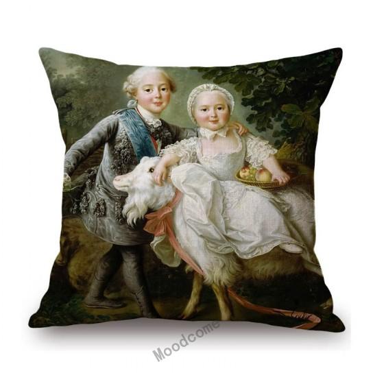 Royal Ancient European Elegant Madame Lady Princess Family Party Portrait Oil Painting Decorative Pillow Sofa Cushion Cover