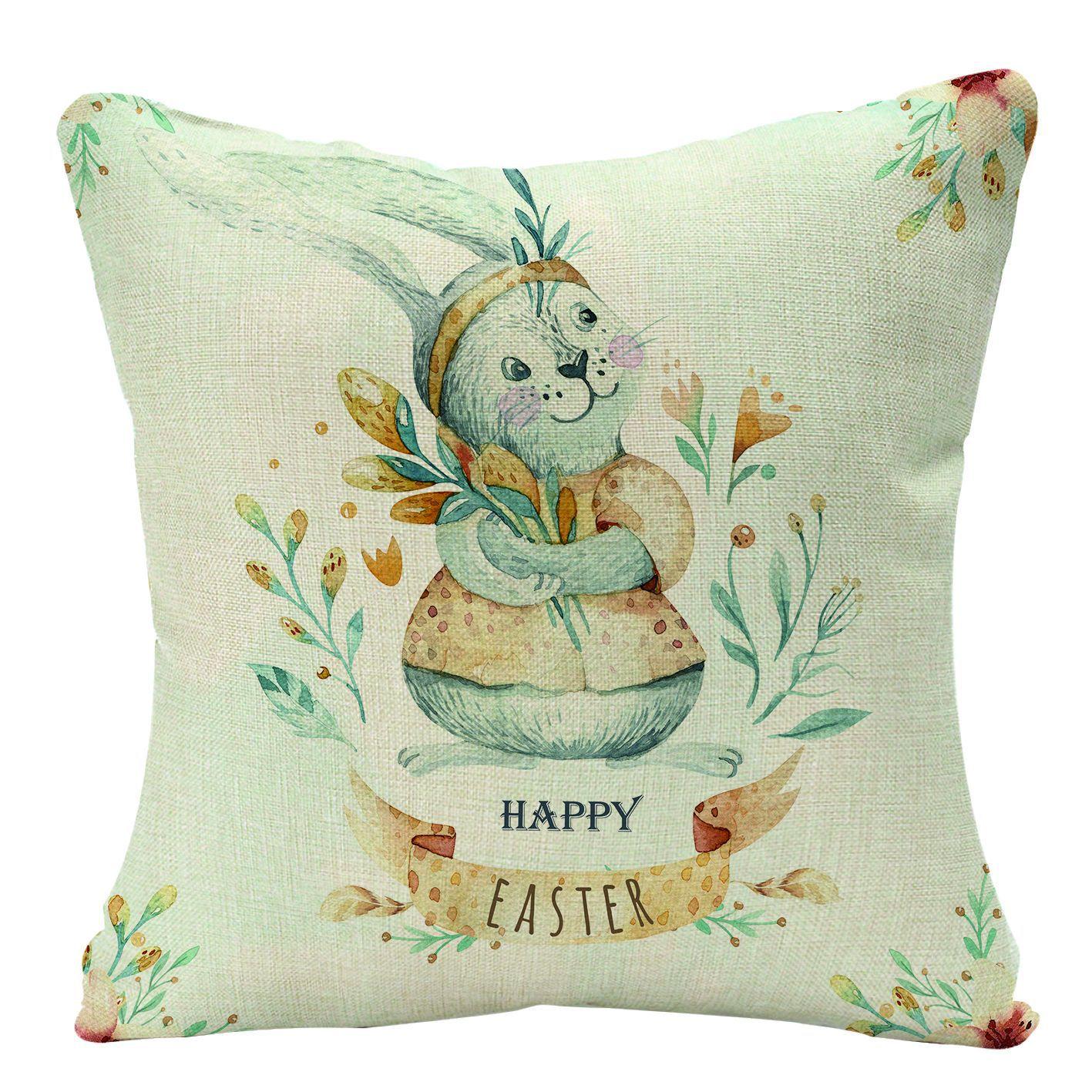 

New Easter Bunny Linen Pillow Cover Home Sofa Pillow Cushion Cover Premium Durable Quality Useful Practical Reliable (as the picture-73180-)-45*45cm