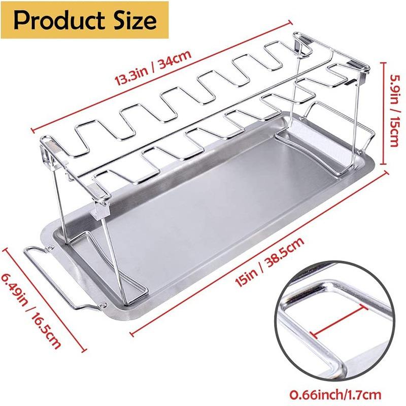 Stainless Steel Collapsible Barbecue Roaster Stand Tray Chicken Wing Leg Rack Grill with BBQ Pan Camping Barbecue Accessories