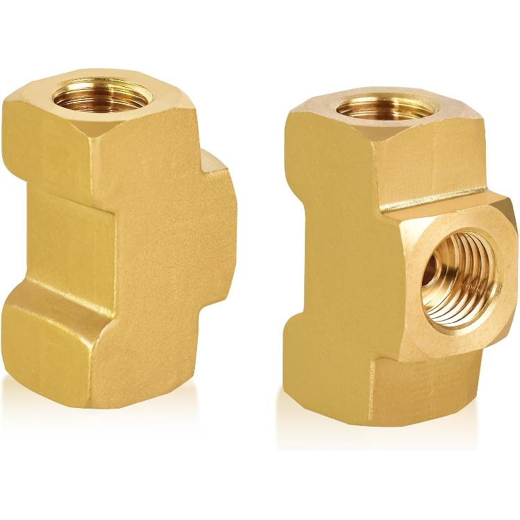MuHize Raccordo a T per Tubo Freno 4 Pezzi - Tubo da 3/16" x 3/8"-24 UNF | Connettore a T in Ottone SAE/DOT per Sistemi a Doppio Svaso | Raccordo a 3 Vie a Prova di Perdita per