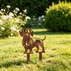 Metall Hund Garten Skulptur Dackel Pfahl, Rostige Tier Silhouette Dekorative Hof Kunst für Außen Rasen, Weg, Terrasse, Blumenbeet Dekor Haustier