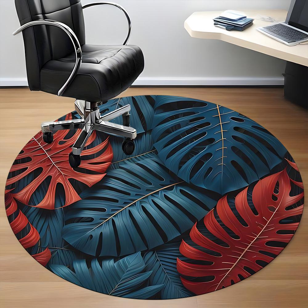 1pc Tropical Leaves Office Round Area Rug, Indoor Mat Suitable For Office, Under Office Chairs Bedroom Living Room Home Decor, Room Deco