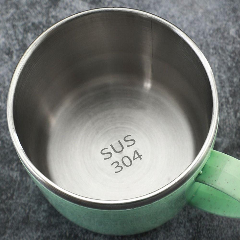 304 Stainless Steel Double Layer Coffee Cups Plastic Handle Children Milk Cup Tea Mugs Kids