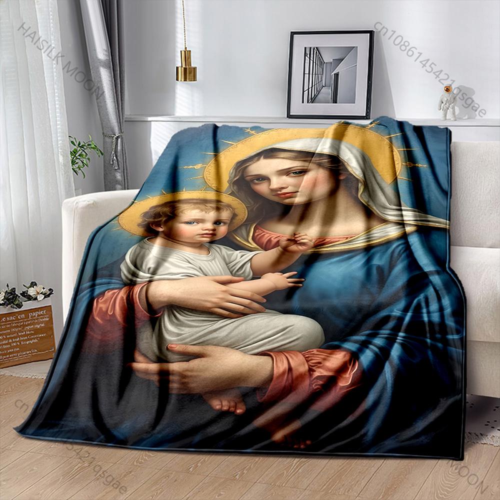 Blessed Virgin Mary Print Blanket Warm Soft and Comfortable Home Travel Blanket Sofa Bedding Camping Cars Cover Blanket for Gift