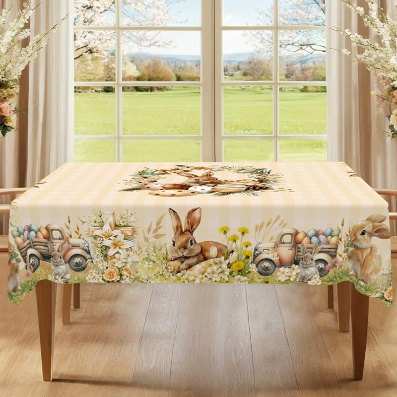 Vintage Easter Bunny Eggs Tablecloths Holiday Party Decor Spring Floral Rectangle/Round Table Cover Easter Decorations for Home