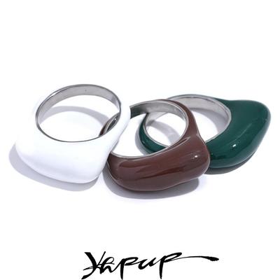 Yhpup White Green Coffee Enamel Stainless Steel Minimalist INS Chic Ring Women Personalized Finger Jewelry